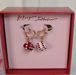 Betsey Johnson Gold Heart Dice Earrings For Valentine's Day